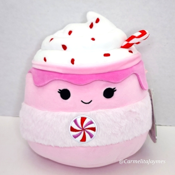 🎄 ETHEL ☕️ 8" Pink Fur Peppermint Latte Drink Christmas 2024 Squishmallow NWT - Picture 1 of 9